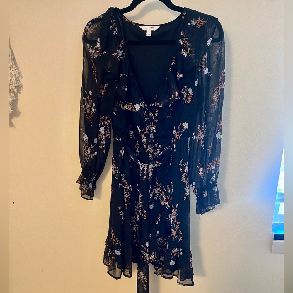 LC Lauren Conrad Black Floral Long Sleeve Dress